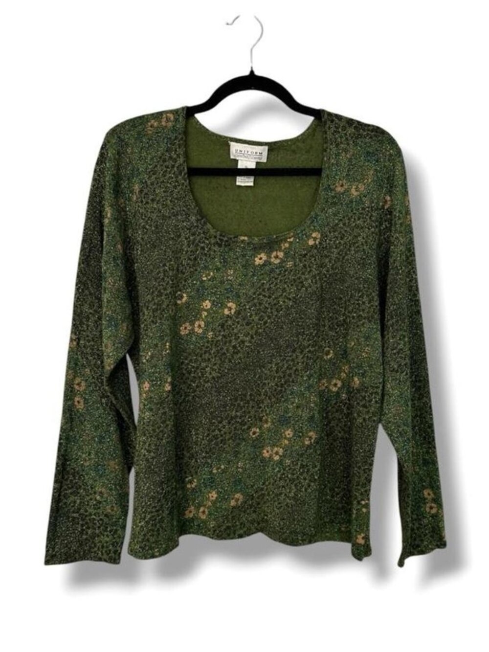 Uniform Y2K Silk Knit Leopard Print Floral Graphic Long Sleeve Sweater Top XL